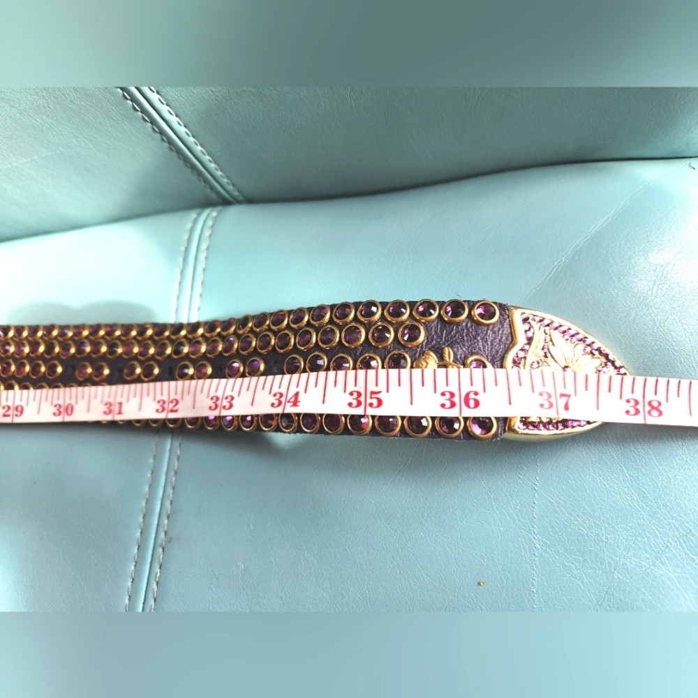KIPPYS Leather Handmade Crystals Purple Crystalss Leather Western Buckle Belt 34 - Picture 6 of 16